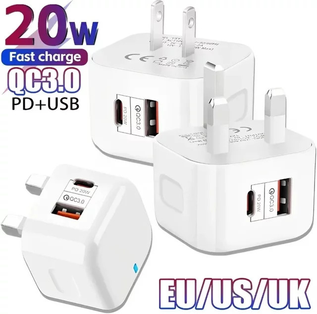 20W Dual-Port Wandladegerät mit USB-C PD Schnellladefunktion in Weiß - Bild 1