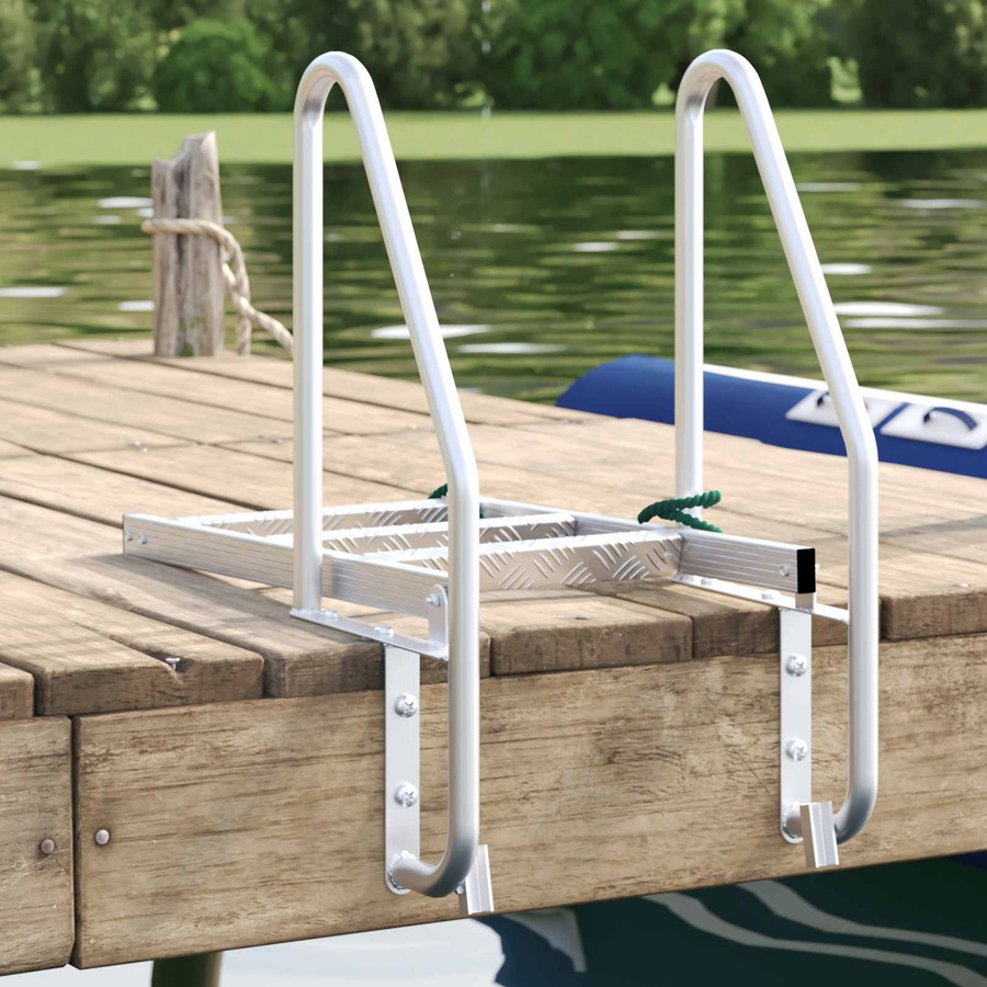 3-stufige Bootsstegleiter aus Aluminium in Silber, H x B x T: 144 x 58 x 77 cm - Bild 3