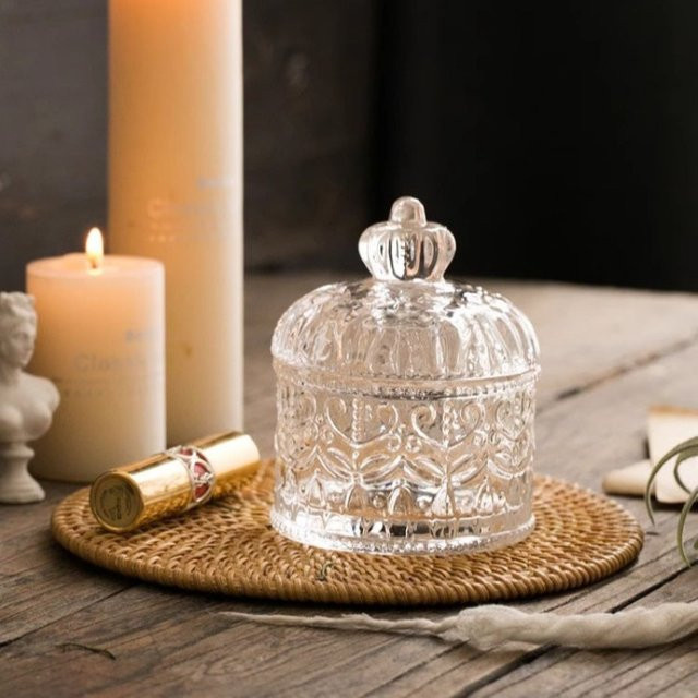 Transparentes Glas-Schmuckkästchen in Kronenform für Schmuck, Accessoires oder Snacks im Vintage-Stil - Bild 1