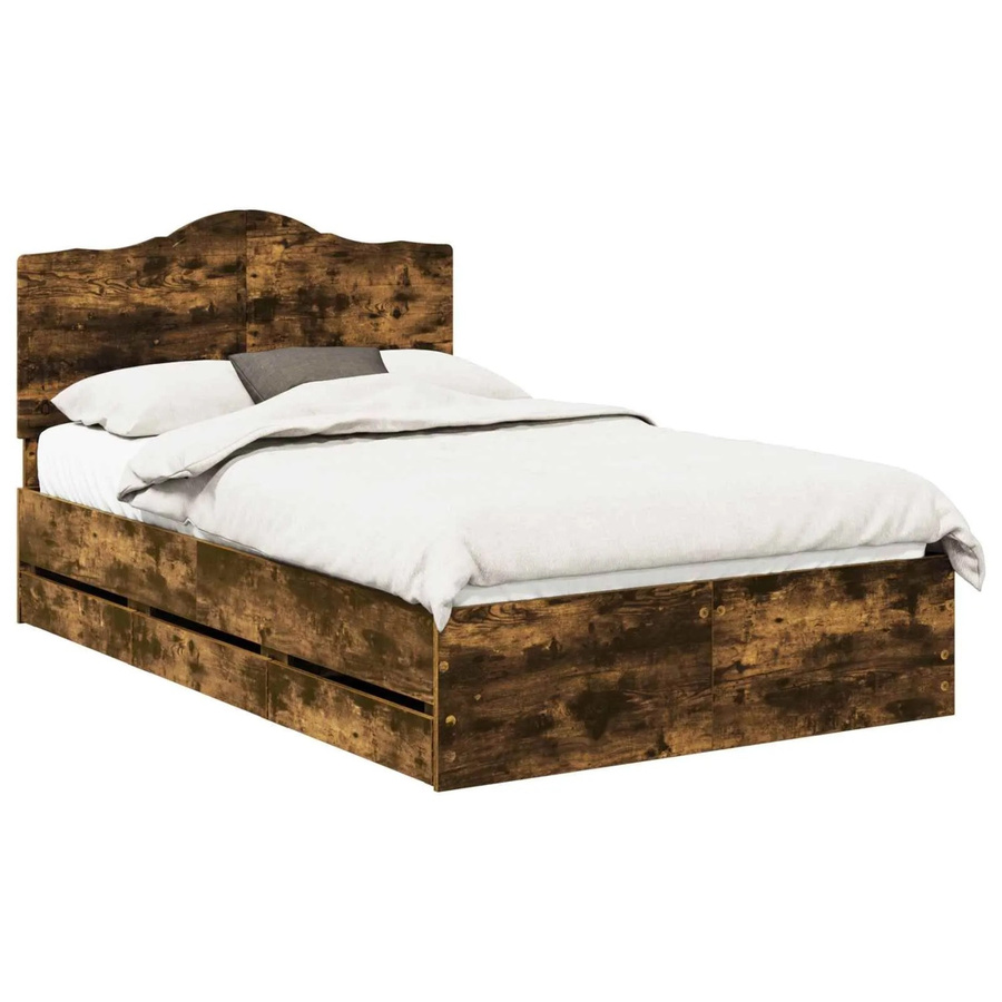vidaXL Bettrahmen aus Holz in Raucheiche mit Schubladen, Braun, B/T/H: 120 x 190 x 34,43 cm - Bild 2