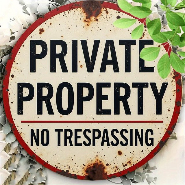 Rundes Vintage-Schild aus Aluminium von Potdemiel Private Property No Trespassing in Weiß, Durchmesser: 20 cm - Bild 1