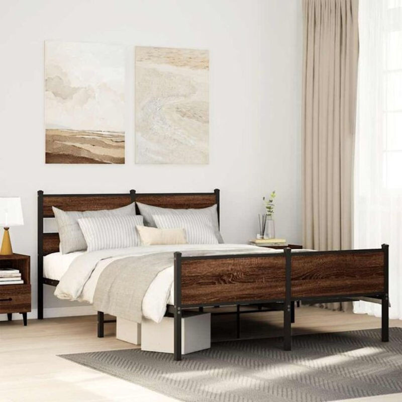 Vidaxl Bettgestell aus Holzwerkstoff und Stahl in Braun im Industrial Design, B/T: 150 x 200 cm - Bild 1