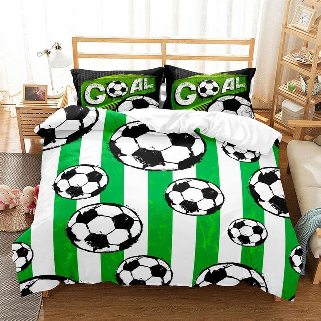 JMG Household Supplies Bettwäsche Set Aquarell Fußball für Kinder, Weiß, B/H: 140 x 210 cm - Bild 1