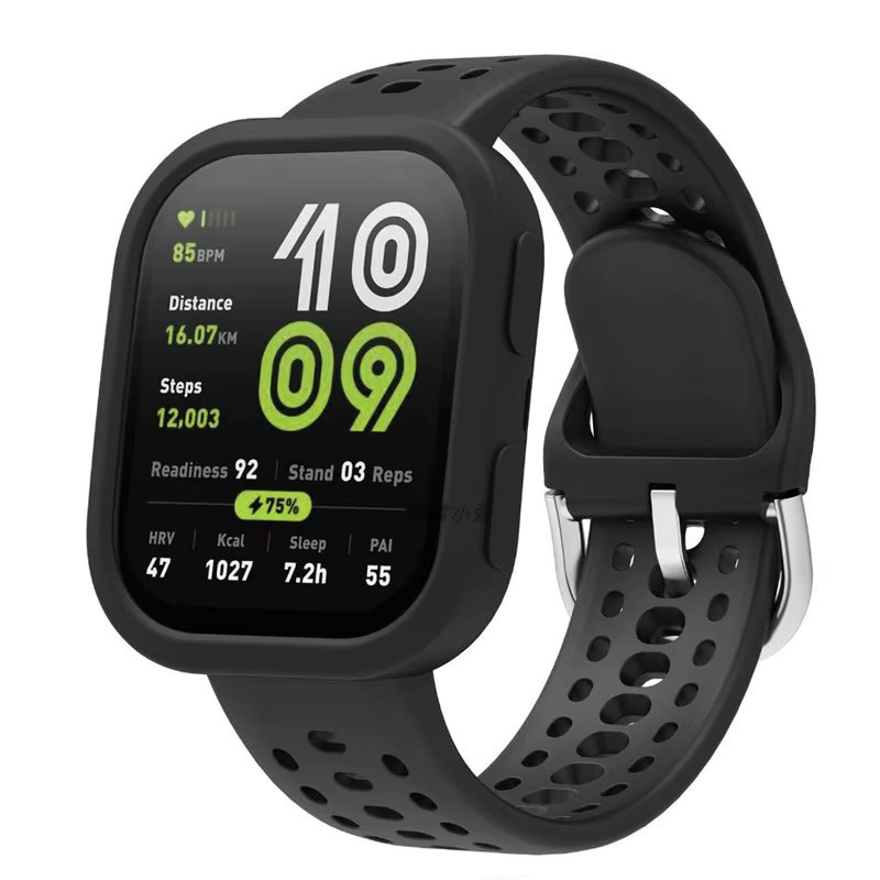 LCAPLE Uhrenarmband und Hülle für Amazfit Bip 6, Silikon, Schwarz - Bild 2