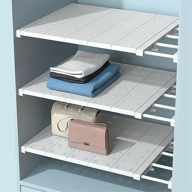 Erweiterbare Trennwand in Weiß, stanzfreies und einziehbares Schichtenbrett zur Aufbewahrung für Kleiderschrank, Küche und Badezimmer - Bild 1