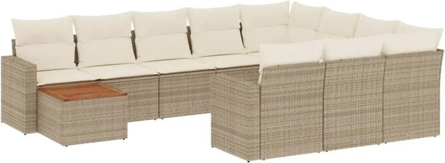 vidaXL 11-teilige Garten-Sofagarnitur aus Poly-Rattan und Akazienholz mit Kissen in Beige-Creme - Bild 1