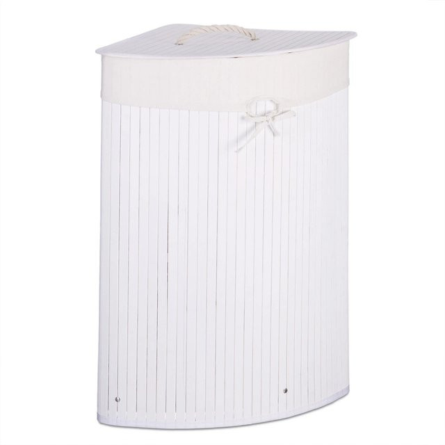 Relaxdays Eckwäschekorb aus Bambus mit Deckel, Weiß, B: 65 cm, T: 49,5 cm, H: 37 cm - Bild 1