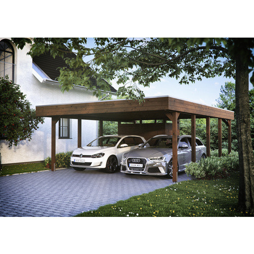 Skan Holz Carport Friesland Set 4 in Nussbaum Braun mit flacher Dachform und Abstellraum, Breite: 557 cm, Tiefe: 708 cm, Höhe: 254 cm - Bild 5