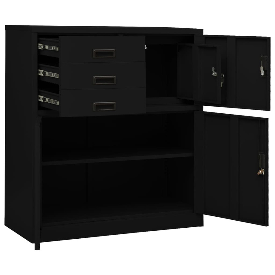 vidaXL Büroschrank aus Stahl in Schwarz mit Türen und Schubladen, B/T/H: 90 x 40 x 102 cm - Bild 2