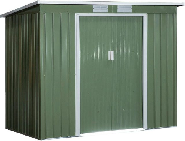 Outsunny Gerätehaus aus verzinktem Stahl mit Lüftungsfenster und Schiebetür, Grün, B: 130 cm, H: 173 cm, T: 213 cm - Bild 1