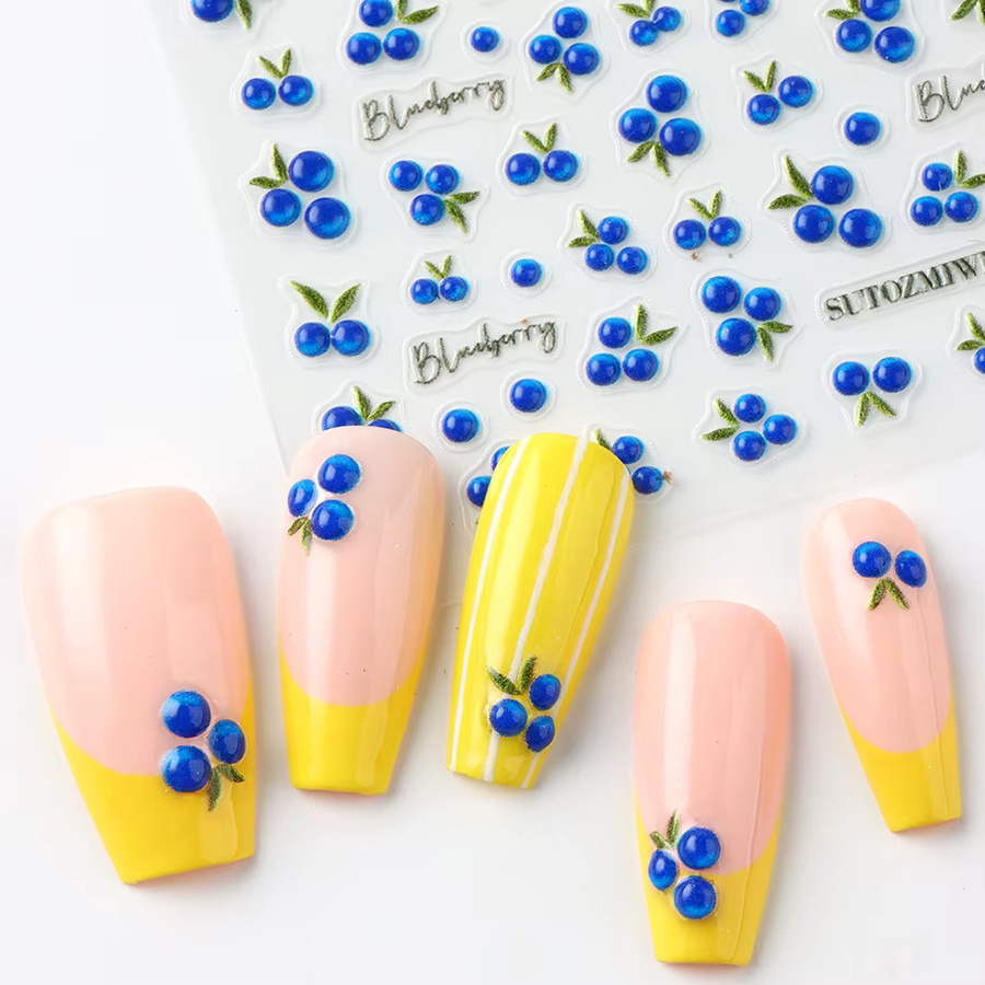 2 Stück Nagelkunst-Sticker, Blaubeer-Gelee, 5D Geprägte Beeren, Glänzend - Bild 3