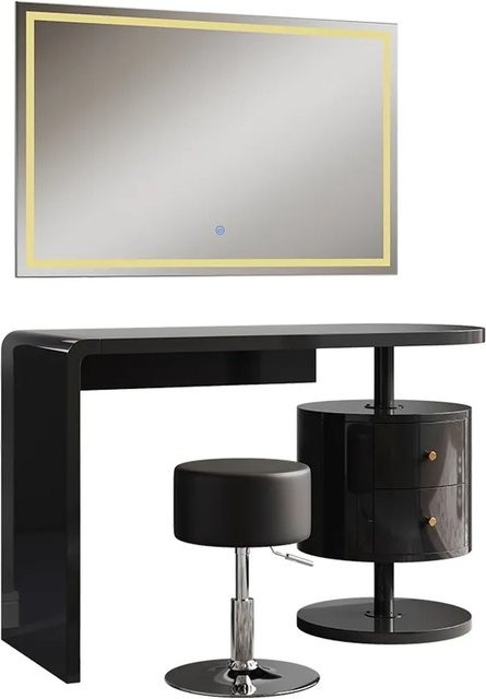 Vicco Schminktisch Lara in Schwarz Hochglanz mit LED-Spiegel und Hocker, Breite: 120 cm - Bild 2