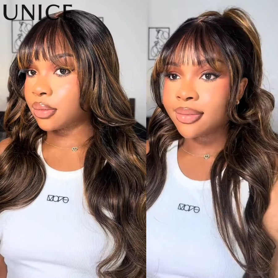 UNice Pre Everything Lace Frontal Perücke, Balayage Highlights, Loose Wave mit Pony - Bild 2