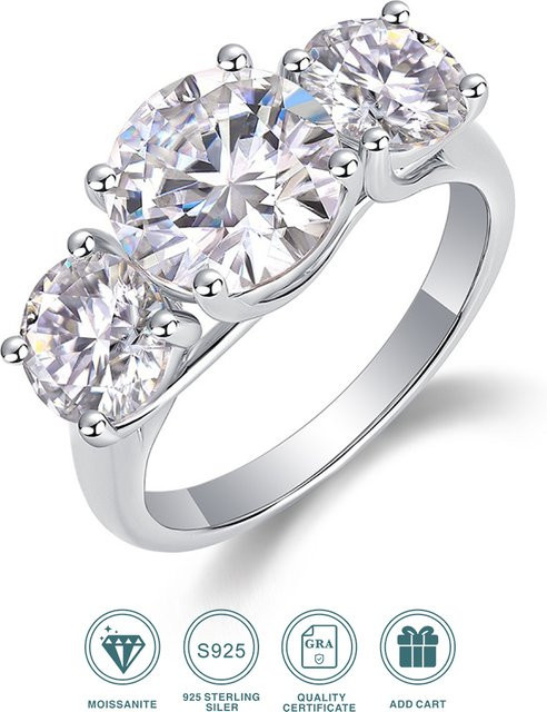 JIUZUAN Moissanit-Ring, 925 Silber, 18K Vergoldet, 3 Karat - Bild 1