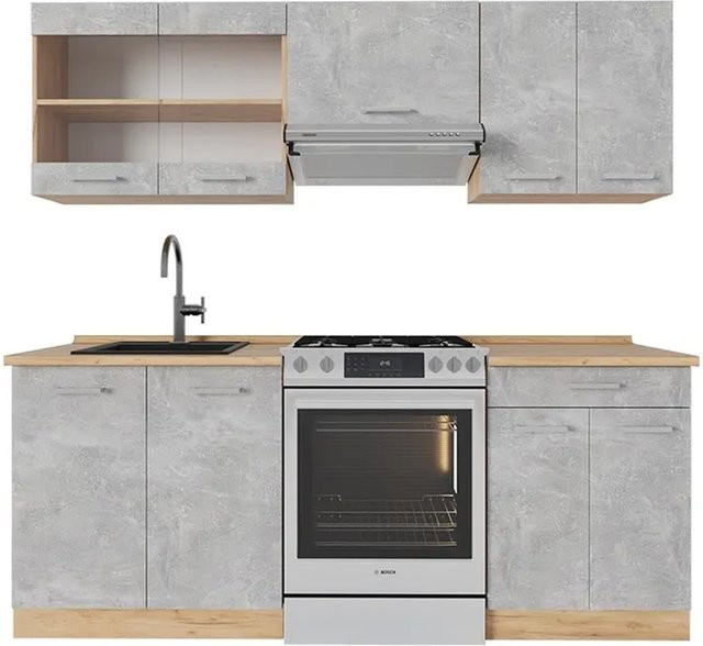 Vicco R-Line Küchenzeile Beton Goldkraft Eiche modern, Breite: 200 cm, Höhe: 207 cm, Tiefe: 60 cm - Bild 1