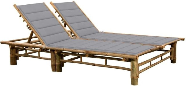 Furnicato Sonnenliege aus Bambus in Grau, B/T/H: 200 x 130 x 87 cm - Bild 1