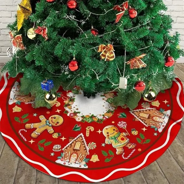 VIKAMA Weihnachtsbaumrock mit Lebkuchenhausmuster in Rot für Innen und Außen - Bild 1