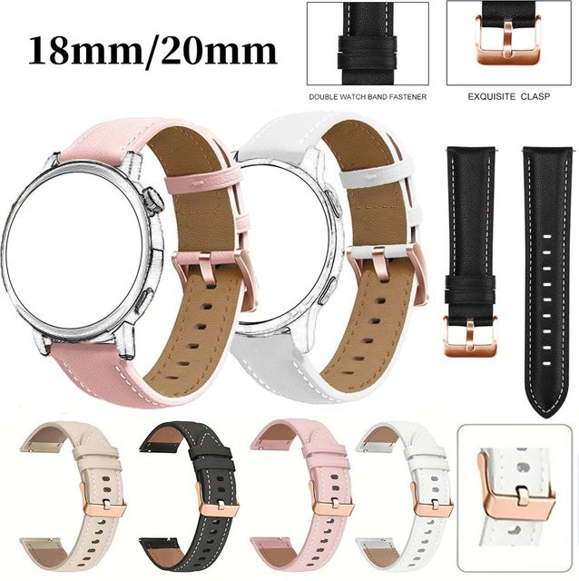 QCTOG Uhrenarmband PU-Leder, Schwarz, Unisex, 18 mm, 20 mm - Bild 1