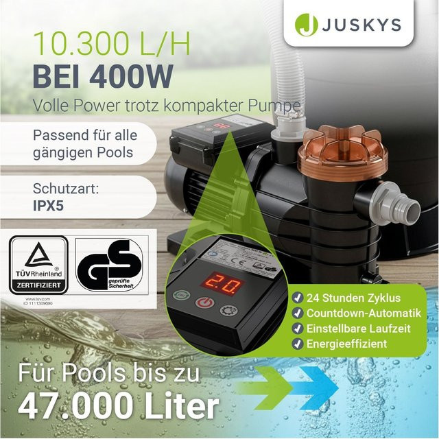 Juskys Sandfilteranlage mit 400W Leistung, Timer-Funktion, Vorfilter und 7-Wege-Ventil, 20 l Volumen - Bild 1