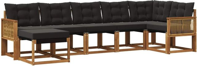 vidaXL Outdoor-Sofagarnitur L-Form aus Akazienholz und Textilene mit Kissen in Schwarz und Natur - Bild 1