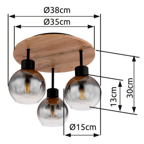 Globo Deckenleuchte Moitas 3-flammig Schwarz matt mit rauchfarbenem Glas, B/T/H: 38 x 38 x 30 cm, E27 - Bild 4
