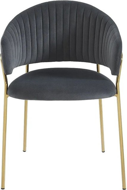 Vente-unique Stuhl Madolia in Grau aus Samt mit Metallgestell, Breite: 55 cm - Bild 1