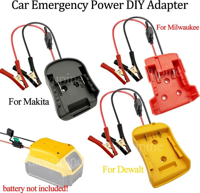 Auto Notstrom DIY Adapter mit 30A Sicherung für 18V Li-Ion Akkus von Milwaukee, Makita und Dewalt - Bild 1
