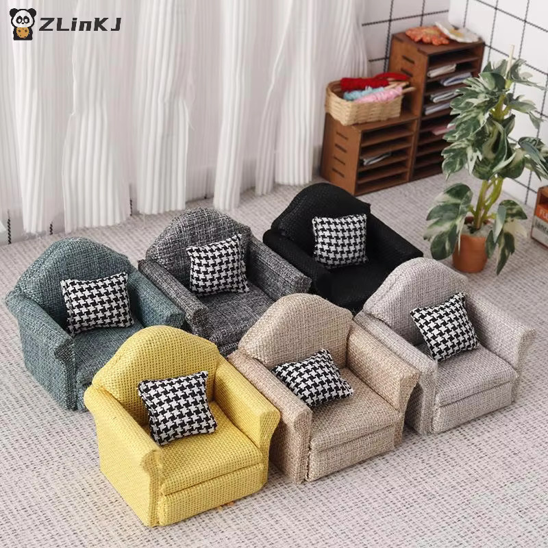 MYPANDA Mini Flachs Sofa Werfekissen, Puppenhaus Möbel Dekoration, Zubehör, Schwarz - Bild 1