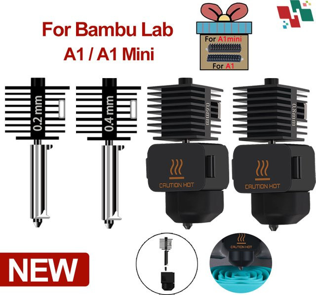 Bambu Lab Hotend Kit für A1 und A1 Mini mit gehärtetem Stahl Düsen in 0,2 mm, 0,4 mm, 0,6 mm und 0,8 mm für FDM 3D-Drucker - Bild 1