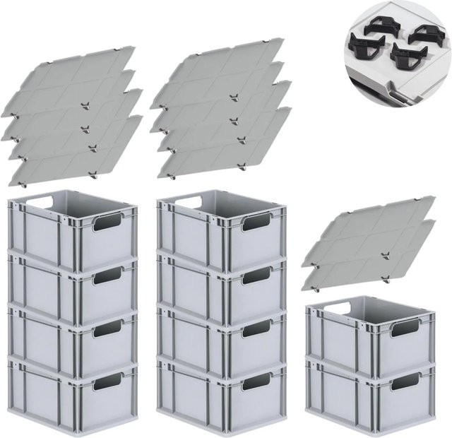 PROREGAL Spar Set 10x Eurobox Nextgen Economy mit Auflagedeckel und 4x Schiebeschnappverschlüssen, Schwarz, H x B x T: 22 x 30 x 40 cm, 20 Liter - Bild 1