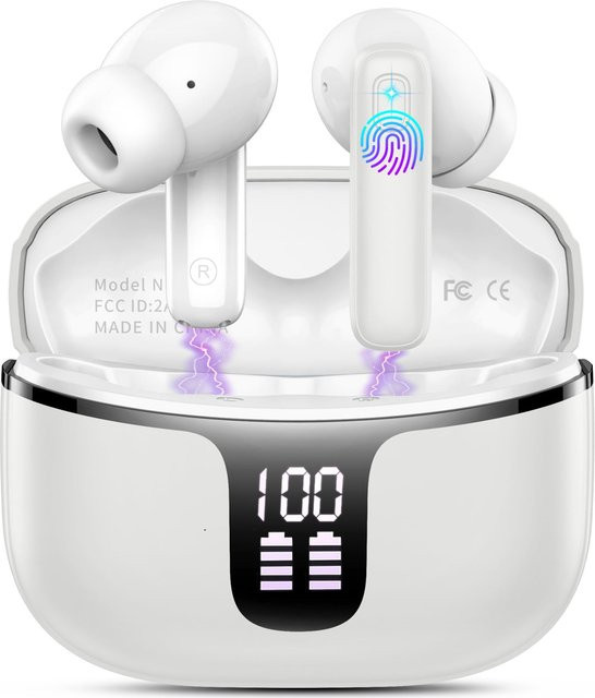 Kabellose Bluetooth 5.3 In-Ear-Ohrhörer mit 4 ENC-Mikrofonen, 40 Stunden Spielzeit und LED-Anzeige in Grau oder Weiß - Bild 1