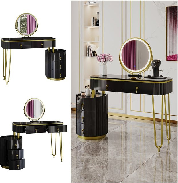 Vicco Schminktisch Charlène in Schwarz mit Hollywood LED-Spiegel, Breite: 100 cm, Tiefe: 40 cm, Höhe: 79 cm - Bild 1