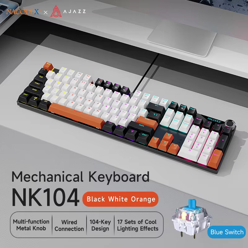 Ajazz NK104 Mechanische Gaming-Tastatur mit Hot-Swap-Funktion und OEM-Profil-Tastenkappen in Multicolour für PC und Büro - Bild 6