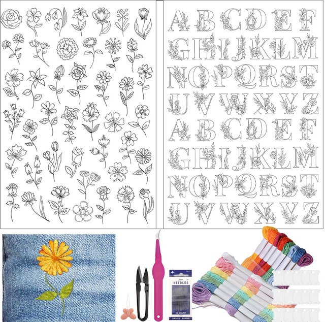 Wasserlösliches Stickmuster für deine DIY-Tischdecke mit Buchstaben und Blumen in Weiß - Bild 1