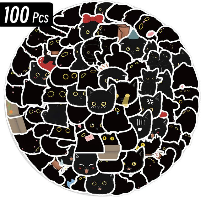 LOLEDE Kawaii Schwarze Katzen Meme Aufkleber Set aus Papier für Tagebuch und Büro Dekoration - Bild 1