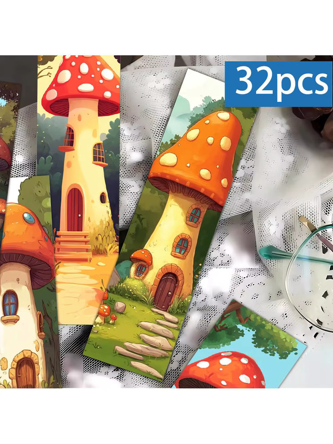32 Stück kreative Lesezeichen im Pilzhaus-Design aus Papier, mehrfarbig - Bild 6