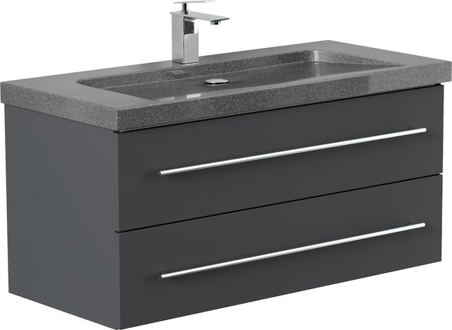 Badmöbel Granit G654 YAMO von Posseik mit Natursteinplatte in Grau, Breite: 100 cm, 1 Hahnloch und SoftClose-Funktion - Bild 1
