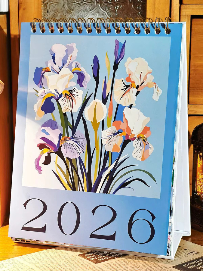Tischkalender 2026 mit blühenden Blumen in Blau und Memo-Notizen als monatlicher Planer für Zuhause, Büro und Schule - Bild 4