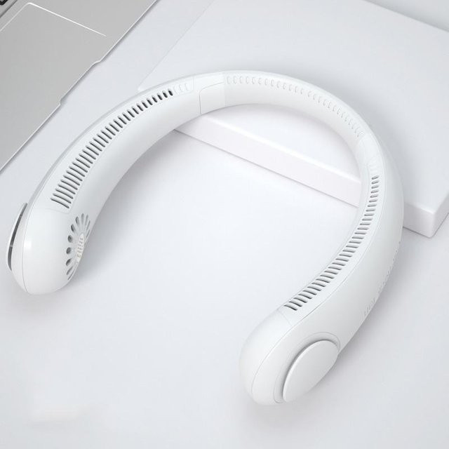 JQIQLY Kabelloser Nackenventilator in Weiß, 360 Grad umlaufender Mini-Ventilator mit USB-Wiederaufladung, blattlos und geräuscharm für Outdoor-Sport und Camping - Bild 1