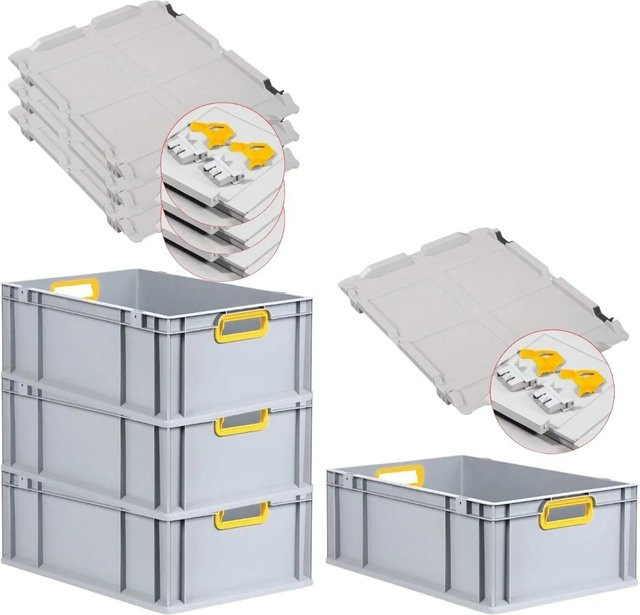 PROREGAL Spar Set 4x Eurobox Nextgen Color mit Scharnierdeckel und Schiebeschnappverschlüssen, Gelb, H x B x T: 22 x 40 x 60 cm - Bild 1