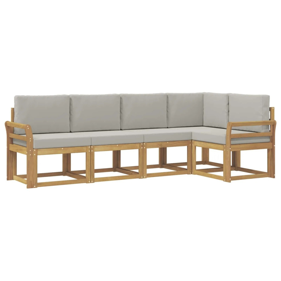vidaXL Outdoor-Sofagarnitur in L-Form aus Akazienholz mit Kissen, 5-teilig, Weiß-Hellgrau - Bild 2
