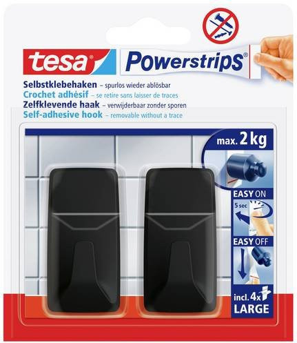 tesa Powerstrips Black Hooks L Selbstklebehaken Eckig Schwarz 2 Stück - Bild 1