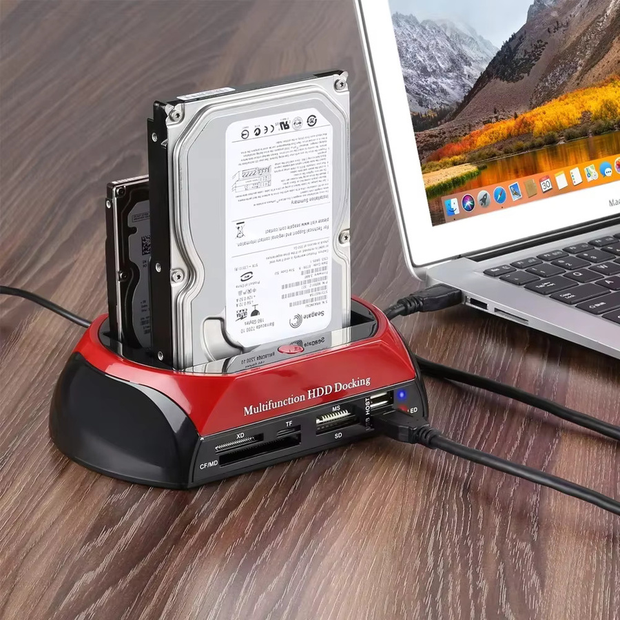 Kebidu 10-in-1 USB 3.0 Dual-Bay Festplatten-Dockingstation mit integriertem USB-C Hub und Kartenleser für 2,5 und 3,5 Zoll SATA und IDE HDD SSD - Bild 5