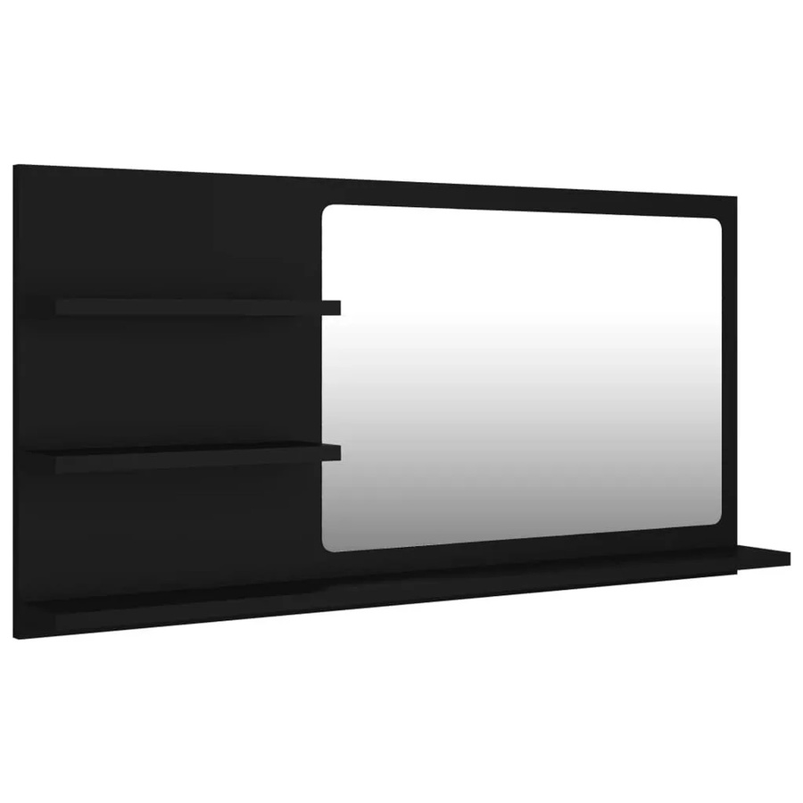 vidaXL Badspiegel Schwarz aus Holzwerkstoff und Acryl, Wandmontage, Breite: 90 cm, Tiefe: 10,5 cm, Höhe: 45 cm - Bild 2