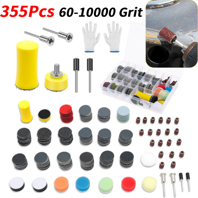 Hands DIY 355-teiliges Nass-Trocken-Schleifscheiben- und Trommel-Set mit Körnung 60–10.000 für Holz und Metall, kompatibel mit Dremel-Rotationswerkzeugen - Bild 1