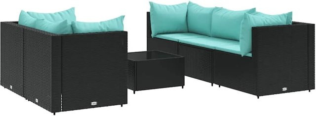 vidaXL 6-teiliges Garten-Lounge-Set in Schwarz mit Polsterkissen aus Poly-Rattan und Metallgestell - Bild 1