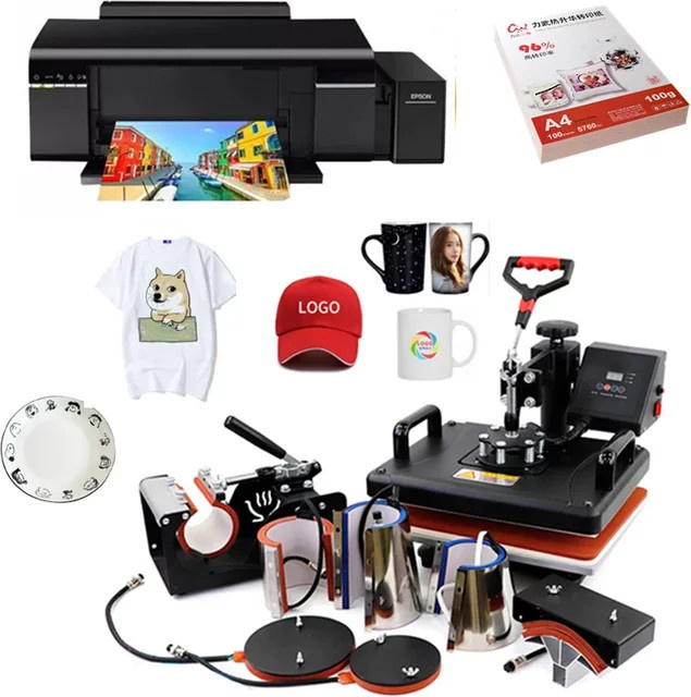8 in 1 Combo Sublimation Wärmeübertragungsmaschine für DIY Projekte mit T-Shirts, Bechern, Kappen und Flaschen in Schwarz - Bild 1