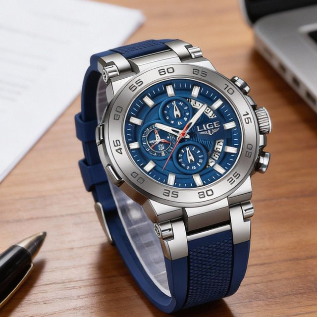 LIGE Armbanduhr Quarz, Edelstahl, Blau, Roségold, Herren - Bild 1