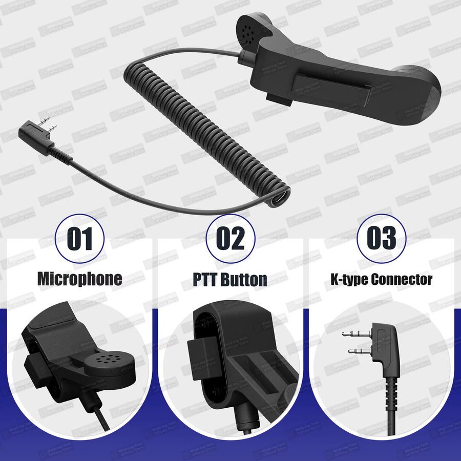 Baofeng Zwei-Wege-Lautsprechermikrofon mit 2-Pin-K-Typ-Anschluss für Walkie-Talkies, Schwarz - Bild 3