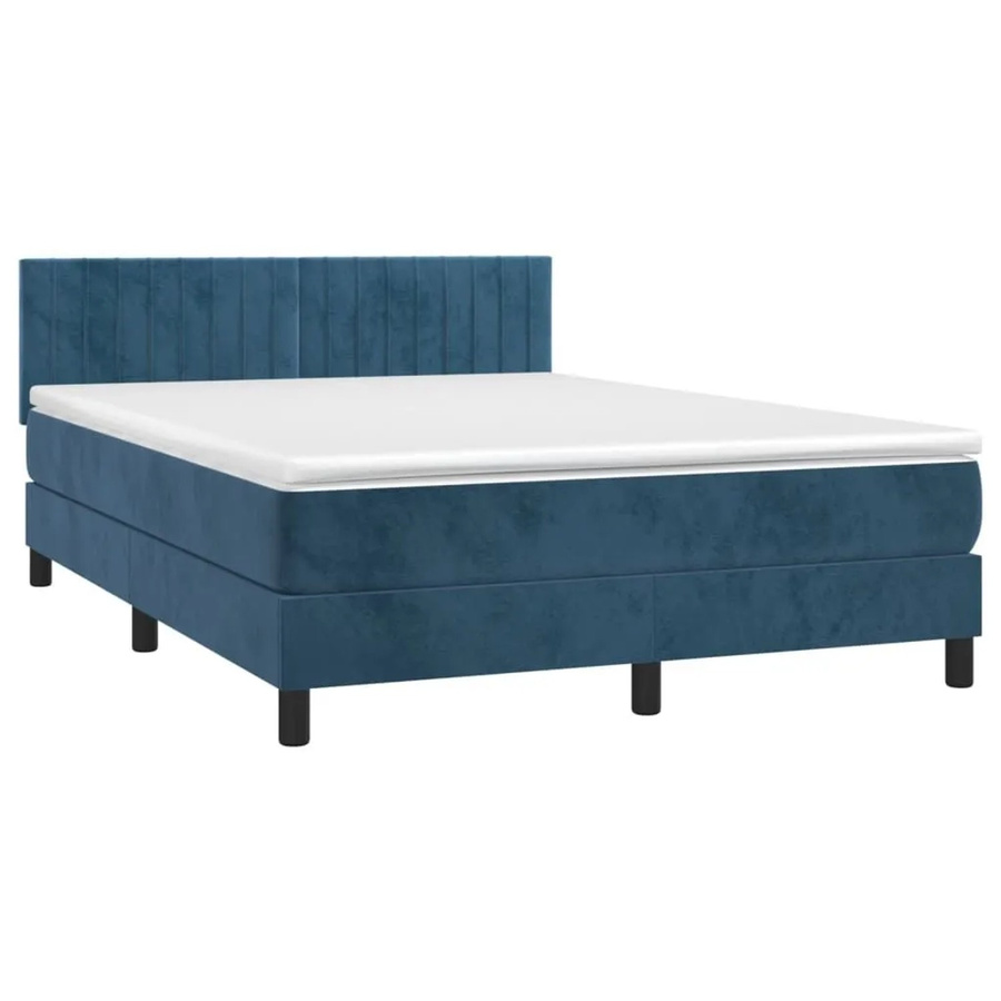 vidaXL Boxspringbett mit Matratze in Dunkelblau, Hybridbett aus Samt mit LED-Unterbettbeleuchtung und USB-Anschluss, B/T/H: 140 x 200 x 78 cm - Bild 2